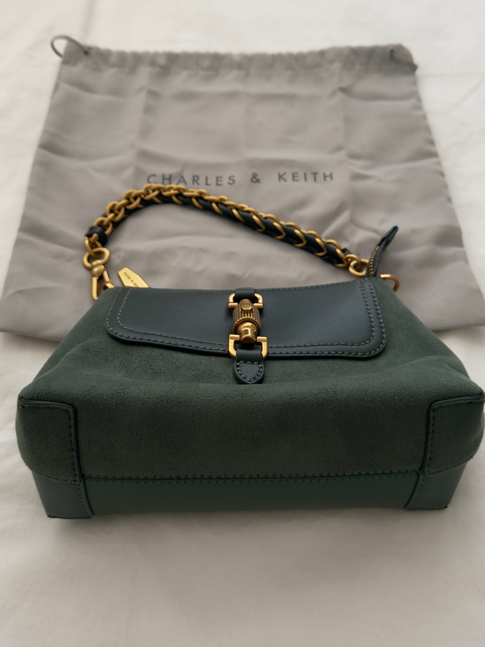 Charles & Keith Green Leather/Suede Crossbody Bag -NEW WITH TAG - Picture 3 of 7